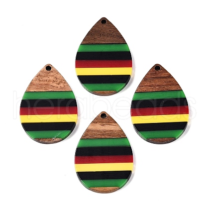 Jamaican Colour Epoxy Resin & Walnut Wood Pendants RESI-N039-122O-1