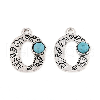 Synthetic Turquoise & Alloy Pendants PALLOY-H146-01AS-O-1