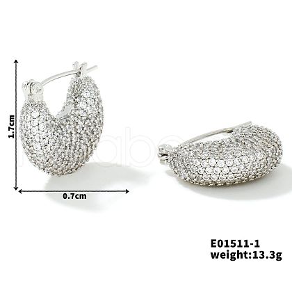 Moon-shaped Brass Rhinestone Hoop Earrings for autumn and winter JO3025-1-1