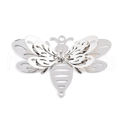 Brass Crystal Rhinestone 3D Bee Connector Charms KKC-T003-03P-1