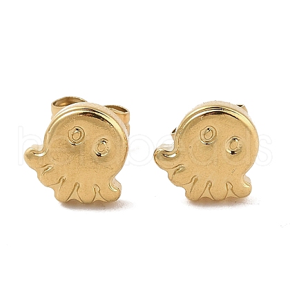 Ion Plating(IP) 304 Stainless Steel Octopus Stud Earrings for Women EJEW-G389-03G-1