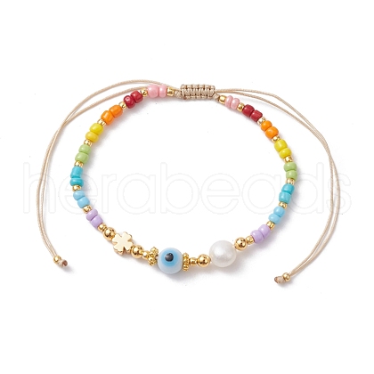 Colorful Glass Seed & Brass Braided Bead Bracelet BJEW-JB10138-02-1