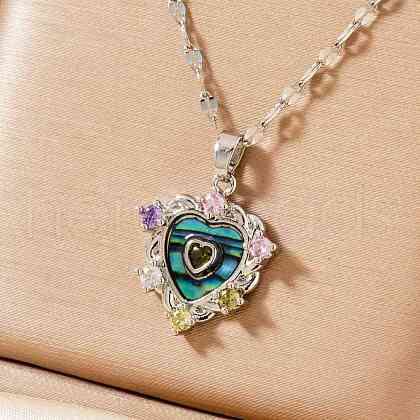 Brass Colorful Cubic Zirconia Heart-shaped Pendant Necklaces PR0180-2-1