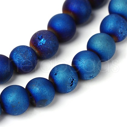 Electroplate Natural Agate Round Bead Strands G-M171-12mm-05-1