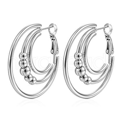 European and American Fashion Multi-layer Circle Bead Stainless Steel Hoop Earrings PW-WGDA1BE-02-1
