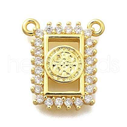 Brass Micro Pave Clear Cubic Zirconia Rectangle with Round Pendants KK-D295-33G-1