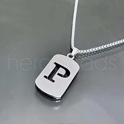 Rectangle with Laser Cut Letter 201 Stainless Steel Initial Pendant Necklaces WGA5E8C-16-1