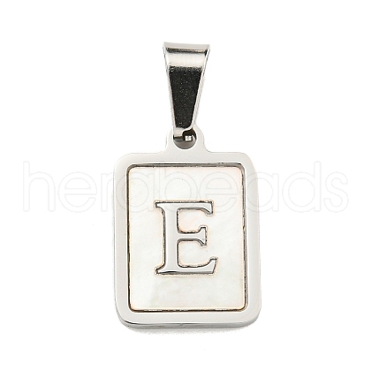 304 Stainless Steel Pave Natural White Shell Pendants STAS-S130-03P-E-1