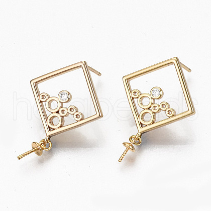 Brass Micro Pave Cubic Zirconia Stud Earring Findings KK-R117-057-NF-1