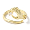 Brass Micro Pave Clear Cubic Zirconia Hand Open Cuff Rings for Women RJEW-C098-14G-2