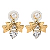 304 Stainless Steel Micro Pave Cubic Zirconia Bowknot Dangle Stud Earrings EJEW-U065-03G-01-2