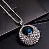 Flat Round Alloy Sapphire Rhinestone Pendant Necklaces for Women FS-WGA9C47-01-2