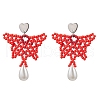 Glass Seed Beads Butterfly Stud Earrings EJEW-MZ00351-01-2