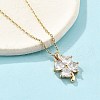 Brass Micro Pave Cubic Zirconia Four Leaf Clover Pendant Neckalces for Women NJEW-S448-02G-1