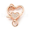 Brass Micro Pave Clear Cubic Zirconia Heart Lobster Claw Clasps KK-G416-35RG-1