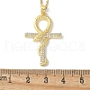 Brass Micro Pave Clear Cubic Zirconia Snake Wrapped Ankh Cross Pendant Necklaces NJEW-S446-01G-3