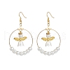 Glass & Plastic Imitation Pearl Beaded Big Ring with Fairy Dangle Earrings EJEW-JE05043-1