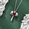 Brass Cubic Zirconia Wing Cross Pendant Necklaces for Women NJEW-C067-07P-01-1