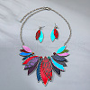 Leaf Alloy with Imitation Leather Pendant Necklace & Stud Dangle Earring FS-WGFF9DD-04-1
