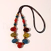 Ethnic Style Oval Porcelain Beaded Bib Necklaces with Imitation Leather Cord FS-WGD6870-02-2