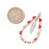 Bohemia Style Glass Seed Beaded Teardrop with Feather Pendants PALLOY-MZ00589-03-2