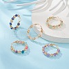 Natural Mixed Gemstone Round Beaded Open Cuff Rings RJEW-JR00572-2