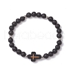 2Pcs Cross Natural Lava Rock & Synthetic Turquoise & Wood Round Beads Stretch Bracelets for Men Women BJEW-JB11832-3