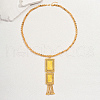 Elegant Brass and Iron Flower Textured Rectangle Pendant Necklaces for Women UL5842-3
