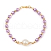 Glass Pearl Round Beaded Link Bracelets for Women BJEW-JB11975-03-3