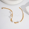 Elegant Stainless Steel & Imitation Pearl Double Layer Link Chain Anklets HM7489-8-1