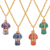 CHGCRAFT 4Pcs 4 Style Natural Gemstone Mashroom Wire Wrapped Pendant Necklace for Wome NJEW-CA0001-06-1