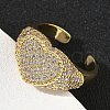 Heart Brass Micro Pave Cubic Zirconia Cuff Rings for Women RJEW-A069-11G-01-3