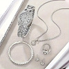 Rhombus Alloy Crystal Rhinestone Pendant Necklace & Stud Earring & Chain Bracelet & Ring & Watch Sets FS-WGDE407-02-2