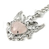 Natural Rose Quartz Heart with Wing Pendant Keychain G-Z033-04P-02-2