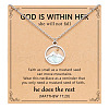 Flat Round 216 Stainless Steel Pave Natural Shell Mustard Seed Pendant Necklaces for Women WG511AE-06-1