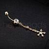 Piercing Jewelry Real 18K Gold Plated Brass Rhinestone Star Navel Ring Belly Rings AJEW-EE0001-69-3