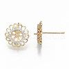 Brass Micro Pave Clear Cubic Zirconia Stud Earring Findings KK-T062-52G-NF-2