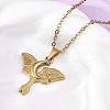 Moon Moth 304 Stainless Steel Pendant Necklaces NJEW-M096-22G-1