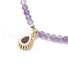 Cubic Zirconia Teardrop Pendant Necklace with Natural Amethyst Beaded Chains NJEW-JN04121-02-6