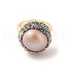 Mother's Day Jewellery Round Natural Abalone Shell & Freshwater Pearls Finger Ring RJEW-C090-03G-2