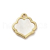 Brass Pave Natural White Shell Flower Charms KK-P301-01C-G-1