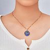 Bohemian Style Brass Blue & Black Enamel Sun Pendant Necklace with Clear Cubic Zirconia JF9651-3-1