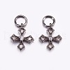 Brass Micro Pave Cubic Zirconia Tiny Cross Charms ZIRC-G128-04B-1