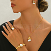Oval Stainless Steel Rhinestone Bracelets & Earrings & Necklaces & Rings Sets for Women JD9188-1-4
