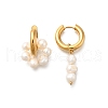 304 Stainless Steel & Freshwater Pearl Asymmetric Hoop Earrings EJEW-S254-01G-2