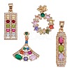 4 Pieces Brass Cubic Zirconia Charm Pendant Brass CZ Charm Mixed Shape Fan Rectangle Pendant for Jewelry Necklace Earring Making Crafts JX566A-2
