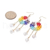 Glass Beaded Ring with Teardrop Dangle Earrings EJEW-JE05262-2