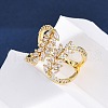 Brass Micro Pave Clear Cubic Zirconia Cuff Rings for Women RJEW-U047-02G-3