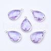 Silver Color Plated Brass Glass Teardrop Pendants GLAA-M006-A-14S-1