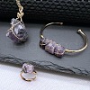 Wire Wrapped Nuggets Natural Amethyst Pendant Necklace & Cuff Bangle & Rings Sets FS-WG99384-05-1